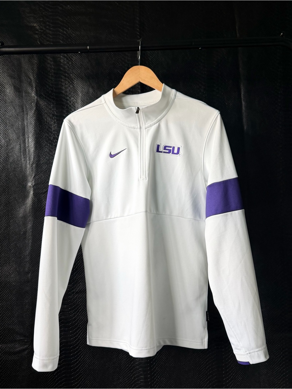Nike Dri-FIT LSU Tigers Quarter Zip Pullover Jacket White Purple Size Mens Small